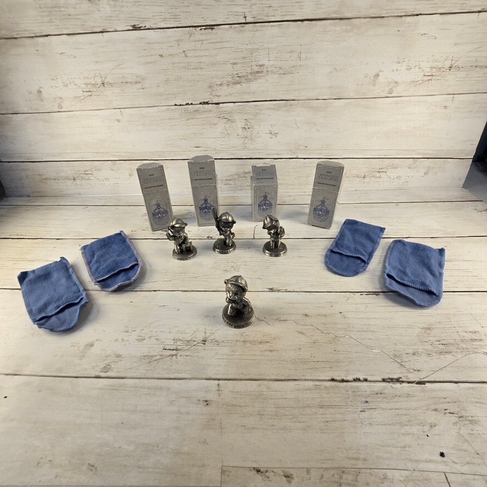 VTG Avon Benjamin J Bear Fine Pewter Figurine Set 1983 1984 School Series 4pk